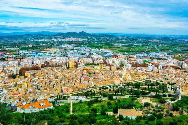 Vista Aérea Cidade Espanhola Xativa Famosa Por Seu Castelo — Fotografia de Stock