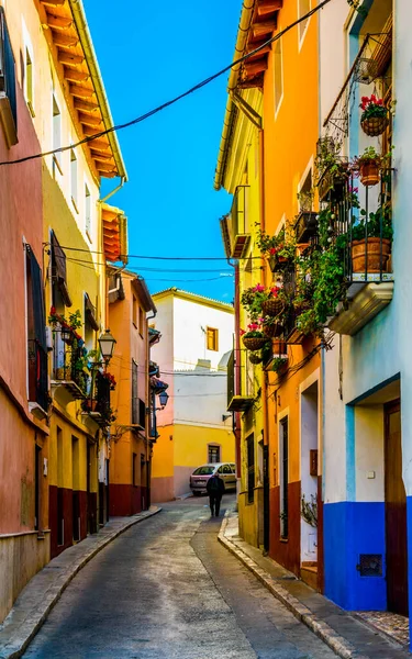 Colourful Narrow Street Xativa Town Valencia Which Famous Its Castle — Stockfoto