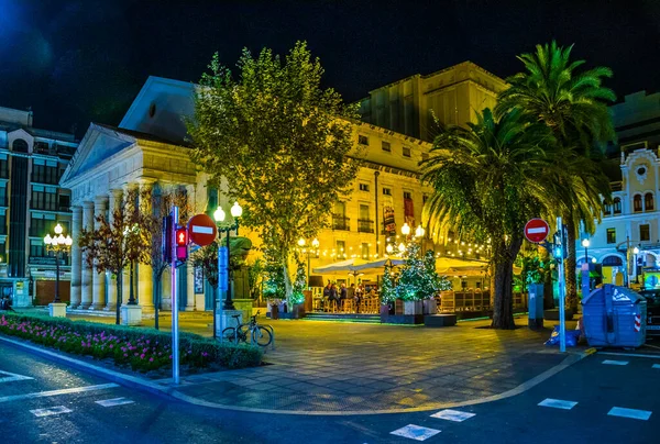 Pemandangan Malam Dari Teatro Principal Alicante Dalam Spain — Stok Foto