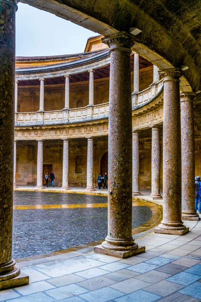 Detail Column Courtyard Palace Charles Palacio Carlos Alhambra Granada Spain — Foto Stock