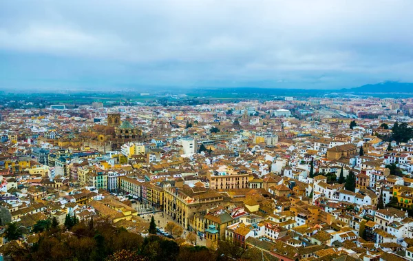 Granada Antenne Panoramisch Bekijken Van Oude Albaicin District Van Alhambra — Stockfoto