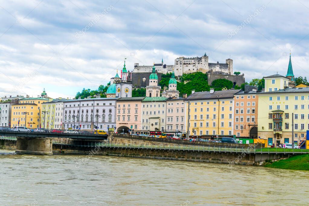 View of the festung Hohensalzburg fortress in the central Salzburg, Austria