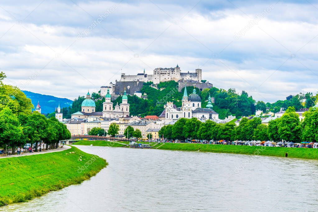 View of the festung Hohensalzburg fortress in the central Salzburg, Austria