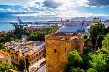 Malaga Limanı ve Malaga Üniversitesi 'nin havadan görüntüsü