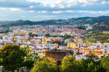 people are enjoying aerial view of the spanish city malaga from tower of the gibralfaro castle in the spanish city malaga
