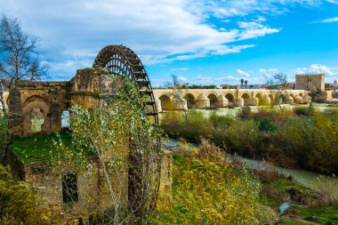 İspanya 'nın Cordoba kentindeki eski su değirmeni molino de la albolafia manzarası