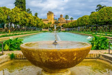 Alcazar de los reyes cristianos 'un güzel bahçeleri. İspanya' nın Cordoba kentindeki Cristian krallarının kraliyet sarayı.
