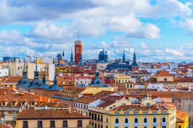 aerial view of madrid taken from the top of the almudea cathedral in madrid