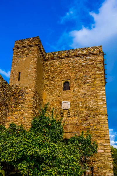 Vista Uma Torre Fortaleza Alcazaba Malaga — Fotografia de Stock