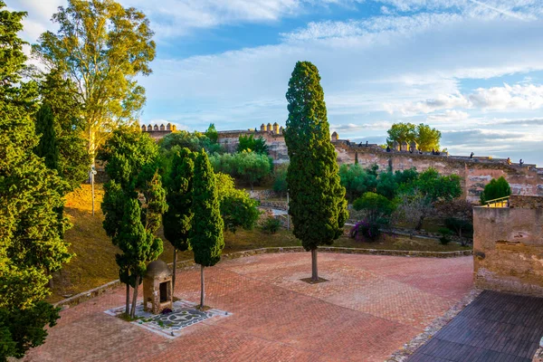 マラガのジブラルファロ城の中庭を木で眺め — ストック写真