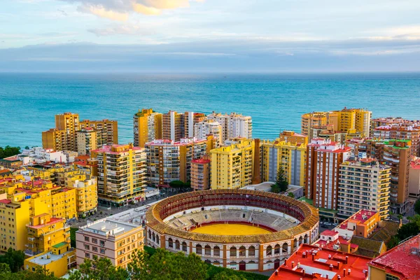 Vista Aerea Dell Edificio Corrida Nella Città Spagnola Malaga Durante — Foto Stock