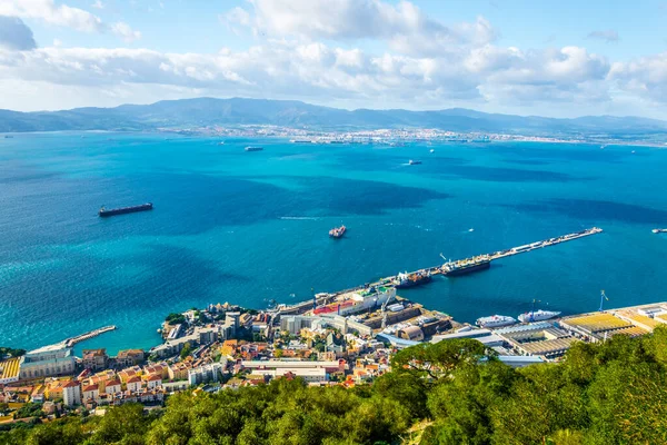 Aerial View Gibraltar Algeciras Bay Linea Concepcion Taken Upper Rock — Stockfoto