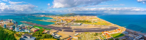 Aerial View Gibraltar Its Airport Linea Concepcion Town Spain Algeciras — Stock Photo, Image