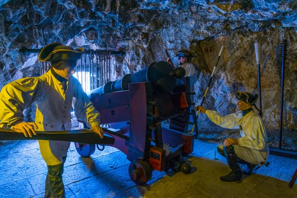 Vue Canon Situé Intérieur Des Grands Tunnels Siège Gibraltar — Photo