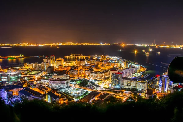 Aydınlatılmış Cebelitarık Algeciras Körfezi Nin Gece Görüşü — Stok fotoğraf