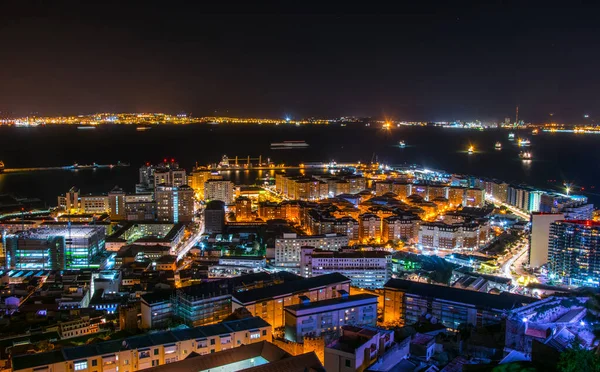 Night View Illuminated Gibraltar Algeciras Bay — Stockfoto