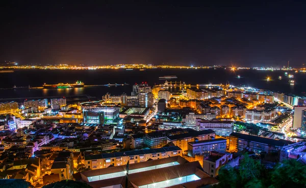 Aydınlatılmış Cebelitarık Algeciras Körfezi Nin Gece Görüşü — Stok fotoğraf
