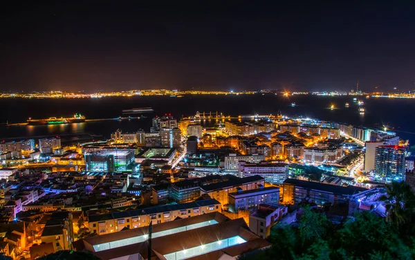 Night View Illuminated Gibraltar Algeciras Bay — Stok fotoğraf