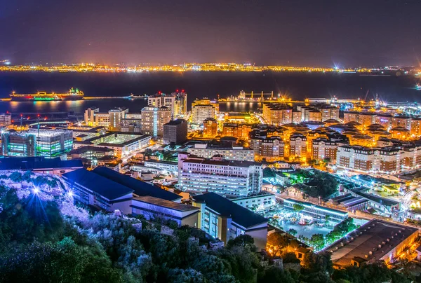 Vue Nuit Gibraltar Illuminé Baie Algeciras — Photo