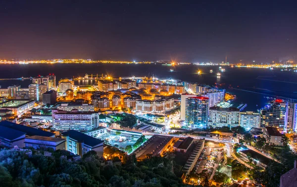 Night View Illuminated Gibraltar Algeciras Bay — Stock fotografie