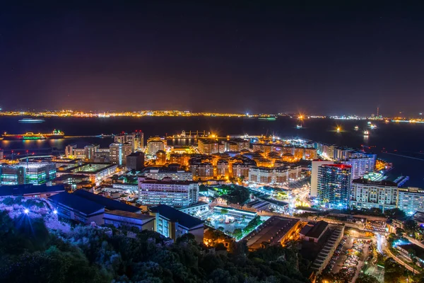 Night View Illuminated Gibraltar Algeciras Bay — Foto de Stock