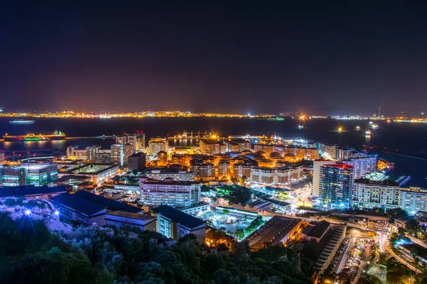 Aydınlatılmış Cebelitarık Algeciras Körfezi Nin Gece Görüşü — Stok fotoğraf