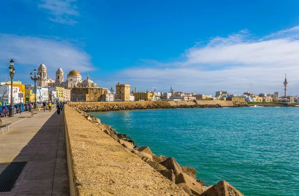 İspanya 'daki Cadiz' in yerel katedrali de dahil olmak üzere panoramatik görüntüsü