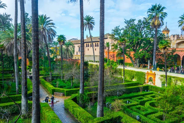 Vista Jardín Del Verdadero Palacio Alcazar Ciudad Española Sevilla — Foto de Stock