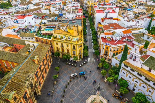 Vanuit Lucht Uitzicht Het Plaza Virgen Sevilla Vanaf Een Balkon — Stockfoto