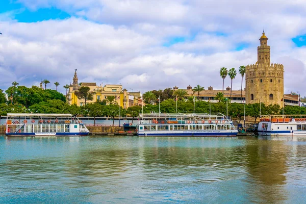 Torre Dourada Torre Del Oro Longo Rio Guadalquivir Sevilha Andaluzia — Fotografia de Stock