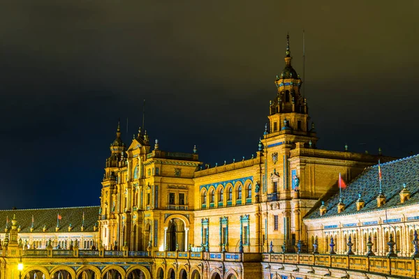 Night View Illuminated Plaza Espana Spanish City Sevilla — Stock Photo, Image