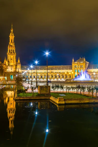 Tower Plaza Espana Spanish City Sevilla Reflected Artificial Channel — Foto Stock