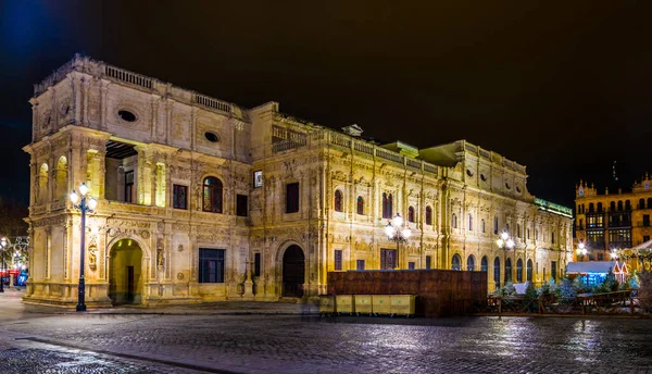 Noční Pohled Radnici Seville Náměstí San Francisca — Stock fotografie