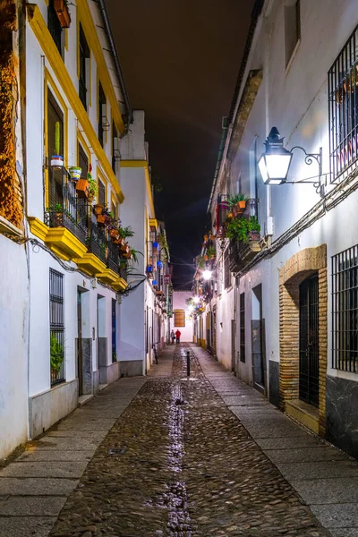 Night View Illuminated Whitewashed Streets Jewish Quarter Spanish City Cordoba — Stockfoto