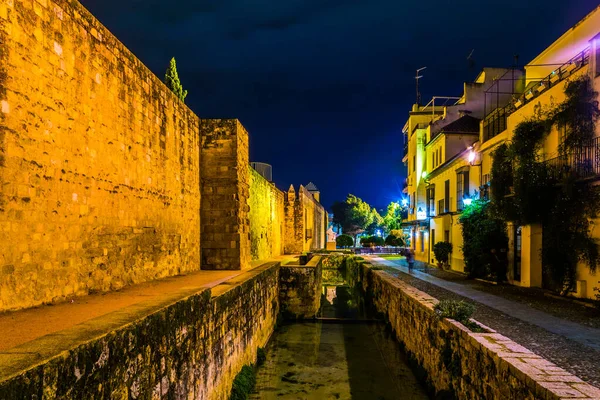 İspanya 'nın Cordoba şehrinde bulunan yapay göletli bir tahkimatın gece görüşü