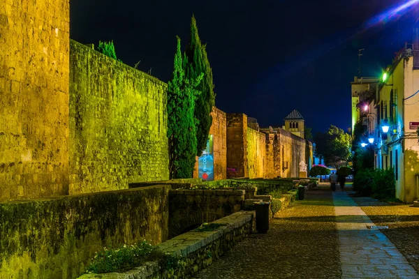 Night View Fortification Artificial Pond Situated Spanish City Cordoba — Stock Photo, Image