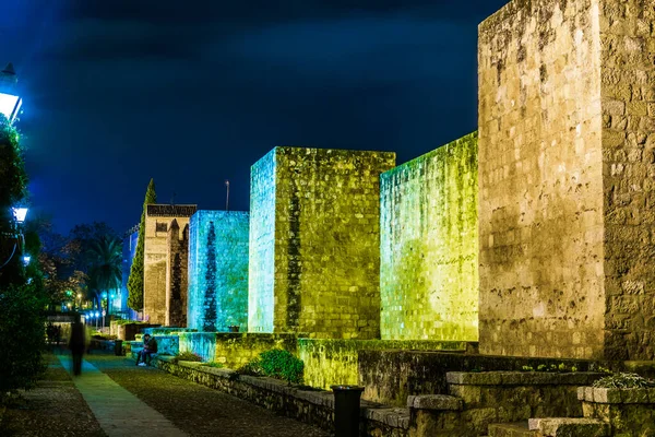 Night View Fortification Artificial Pond Situated Spanish City Cordoba — Stock Photo, Image