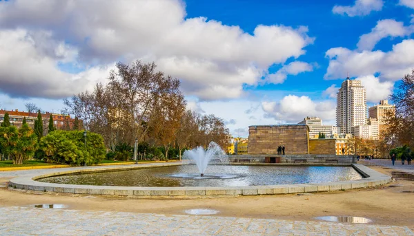 Egyptian Temple Debod Surrounded Business District Madrid — Stockfoto