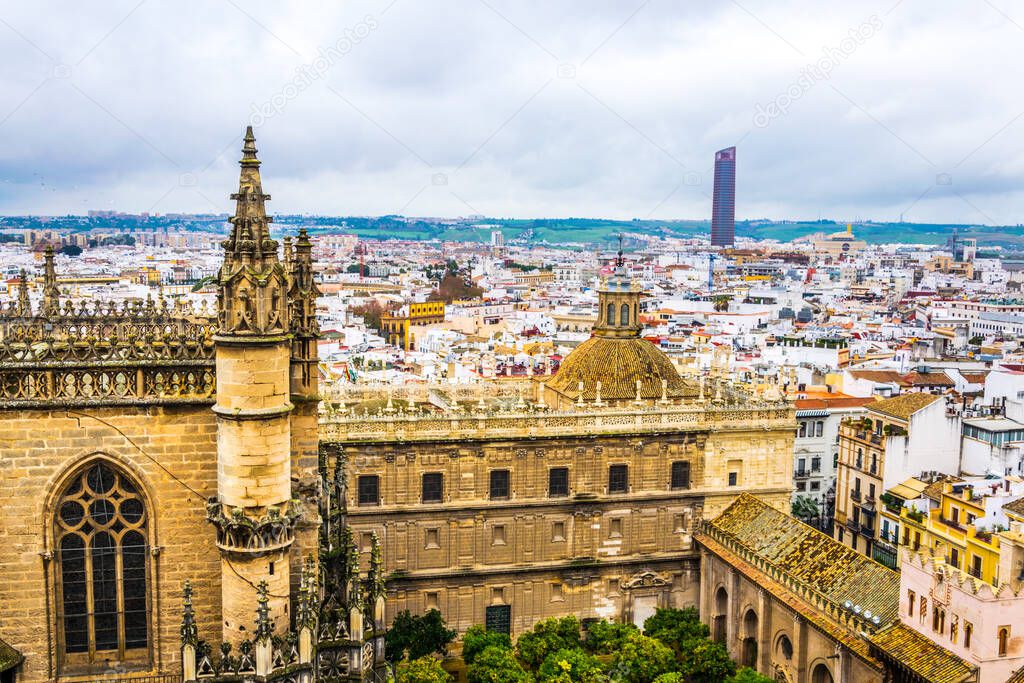 aerial view of the cathedral in sevilla