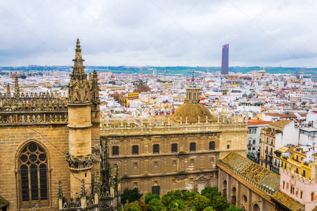 aerial view of the cathedral in sevilla