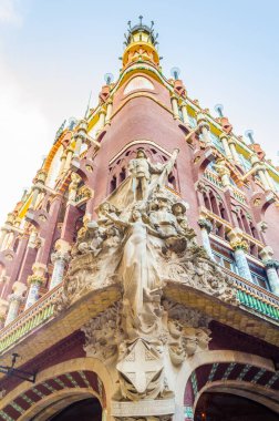  a building with beautiful facade in the historical center of  Barcelona, Spain