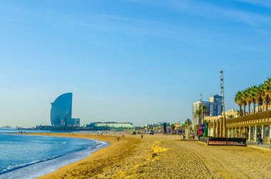 View of Barceloneta beach in Barcelona, Spai