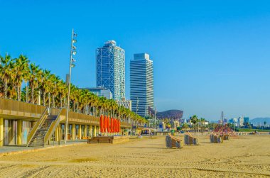 View of Barceloneta beach in Barcelona, Spai