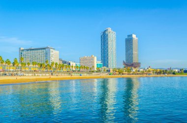 View of Barceloneta beach in Barcelona, Spai
