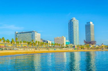 View of Barceloneta beach in Barcelona, Spai