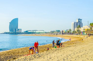 View of Barceloneta beach in Barcelona, Spai