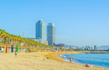 View of Barceloneta beach in Barcelona, Spai