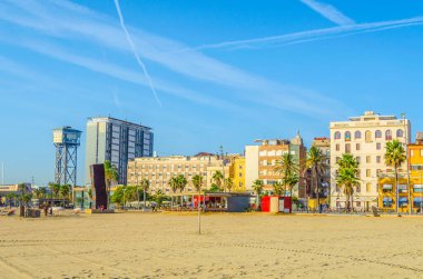 View of Barceloneta beach in Barcelona, Spai