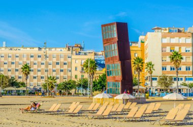 View of Barceloneta beach in Barcelona, Spai