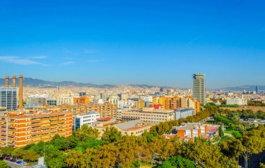 Montjuic kalesinden Barcelona 'nın havadan görünüşü, İspanya